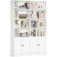 Homfa Bücherregal 185 cm hohes Bücherschrank Standregal Büroregal, Bücherregal mit 4 Türen 8 offenen Fächern Büroregal Holz 185x120x27cm