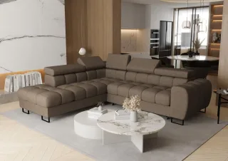 Ecksofa Schlafsofa BASTIEN MAX in Stoff Primo Braun Ottomane Links