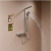 HOROW Duschsystem Regendusche Set mit Thermostatarmatur, Massagedusche Set, 4 Strahlart(en), Regendusche Set, 4 Massage-Modi, Klappbares Duschset, Höhenverstellbar