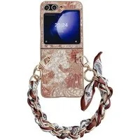 Wigento Handyhülle Für Samsung Galaxy Z Flip7 FE / Flip6 5G Stick Hülle und Armband Braun