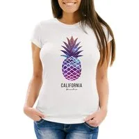 Neverless Print-Shirt Damen T-Shirt Ananas Galaxy Galaxie Wasser Ozean Slim Fit Neverless® mit Print