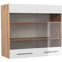 Vicco Glashängeschrank Fame-Line, Weiß Hochglanz/Goldkraft Eiche, 80 cm (1-St)