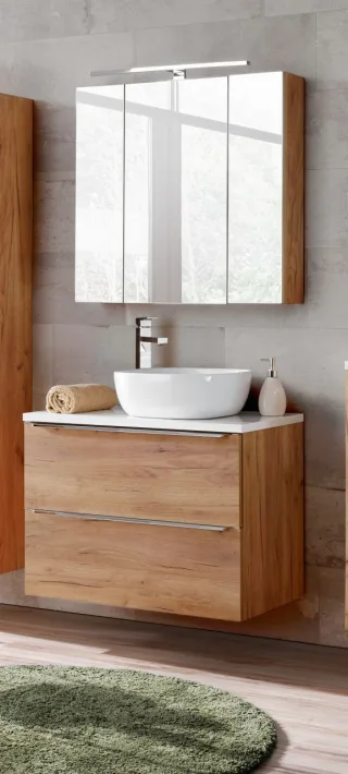 Badmöbel Set 3-tlg Badezimmerset PERUGIA Eiche ohne Waschbecken 80cm