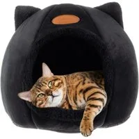 Purlov Katzenzelt Katzenbett Katzenhöhle mit Plüsch Kissen, Kratzfestes Material, leicht zu reinigen, wasserdichte Unterseite