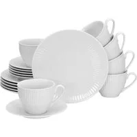 CreaTable Kaffeeservice Valencia Weiß, Kaffee-Service 18-tlg (18-tlg), 6 Personen, Porzellan, Elegant, Boho Chic