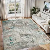 GarveeMore Teppich aus Perlvelours für Wohnzimmer & Schlafzimmer, faltbar, waschbar, rechteckig, Höhe: 5 mm, abstraktes Tuschmuster, rutschfeste Rückseite, 120x170 cm, Bunt