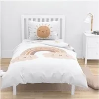 MTOnlinehandel Babybettwäsche Little Sunrise Biber/ Flanell in 100x135 + 40x60 cm, Boho, 100% Baumwolle, 2 teilig, Winterbettwäsche kuschelig und weich, Regenbögen und Sonne, weiß