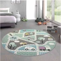 Carpetia Kinderteppich Verspieltes Motivdesign, rund, Höhe: 13 mm, pflegeleicht, strapazierfähig, handgearbeiteter Konturenschnitt