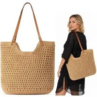 Keyura Strandtasche Sommer Strandtasche Damen Boho Häkeltasche Strand Mesh Tragetasche (Strohtasche Beach Handtasche Leicht Umhängetasche Vintage Sommertasche, Reisetaschen Tasche, faltbar Hobo Taschen, Einkaufstasche Lässige), für Reisen Einkaufen, 