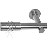 BASIT Gardinenstange Edelstahloptik 20mm mit Wandträgern 120 cm E80, Ø 20 mm, 1-läufig, verschraubt, Metall, H31 120 cm E80 Zylinder mit Kristall