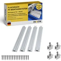avoltik Solarmodul-Halterung Solar Halterung Montageset Schiene 400mm Flachach für 1-4 Solarmodule, (Solar Halterung Flachdach Montageset mit 400mm Montageschienen inkl. EPDM, Klemmen, Schrauben, Für 1, 2 oder 4 Solarmodule, Wählbar in der Anlagengrö