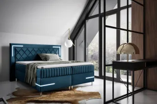 Boxspringbett Schlafzimmerbett 180x200cm AMORE Nr.3 Dunkelblau inkl. LED-Bele...