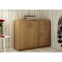 Home Collective Kommode mit 2 Schubladen und 3 Türen in matter Ausführung, Kommode 110cm breit (Hergestellt aus laminierten Platten, Metallrollen mit Auszugsperre), Holz Schrank Sideboard Highboard Kommode mit Schubladen Sonoma