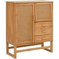 OTTO home Highboard Linz, Stauraumschrank mit Rattangeflecht auf den Türfronten, Massivholz