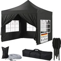 STEELSØN Pavillon Rynara Premium Faltpavillon wind- & wetterfest, mit 4 Seitenteilen, (3x3 m, schwarz), UV-Schutz, Gartenpavillon mit Seitenwänden
