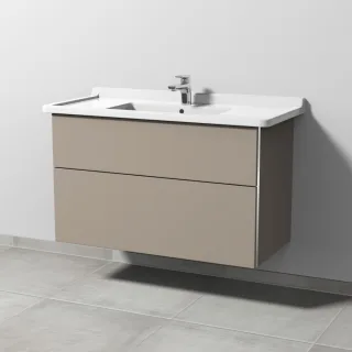 Sanipa 3way Waschtischunterbau zu Duravit Starck 3 Waschtisch mit 2 Auszügen, Sandgrau-Matt BS71267