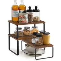 SONGMICS Gewürzregal Küchen-Organizer, Küchenregal, Schrank-Organizer Küche, kleines Regal, 3-tlg., erweiterbar, stapelbar, Metall und Holzwerkstoff