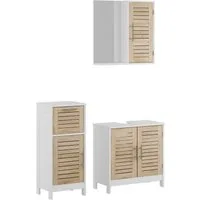 Vicco Badmöbel-Set Looma, Weiß/Eiche/Weiß, 3 Teile, (3-St., 3er Set)