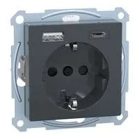 Schutzkontakt Steckdose mit USB Ladegerät, Unterputz, 16 Ampere, 250 Volt, Typ F anthrazit, Retail