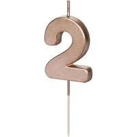 partydeco Geburtstagskerze, Geburtstagskerze Zahl 2 Zahlenkerze 4,5cm Rosegold