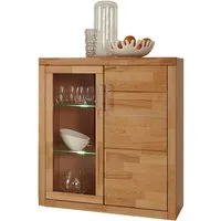OTTO home Vitrine LOGO75, Einlegeboden verstellbar,1Glastür,1Holztür,Wohnzimmer,Stauraum B/T/H:90/40/100cm, Front massivholz,6 Fächer,Griffe silberfarben,geölt