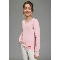 KangaROOS Langarmshirt Kangaroos Shirt aus Rippware mit Spitzenkante V-Ausschnitt mit Spitze, unifarben, mit Logostickerei