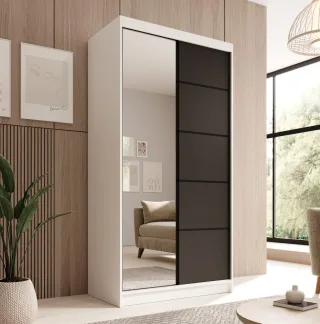Schiebetürenschrank Schrank Nr.120 in Weiß- Schwarz matt 100x200x58 cm