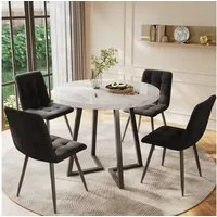 Flieks Essgruppe, (Sitzgruppe Set, Metallbeine, 5-tlg., 1 Tisch mit 4 Stühlen), runder Esstisch mit 4 Stühlen Set Küchetisch Esszimmerstuhl Samt
