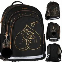 Starpak Schulrucksack Starpak Schulrucksack Mädchen Schwarz Gold Katze Klasse 1-3 (1-tlg)