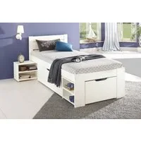 OTTO home Massivholzbett "HANNES " mit Schubladen und Regalen, Nachtschrank ausziehbar, stabil, FSC®-zertifiziertes Kiefernholz, ideal für kleine Räume