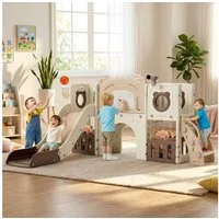 TLGREEN Rutsche Kletterspielzeug für Kinder Indoor Outdoor, (10-in-1 Klettergerüst mit Rutsche, Basketballkorb & Maltafel – Tragkraft 60kg), Sicher & Stabil für Garten, Wohnzimmer, Kindergarten