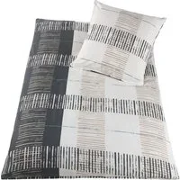 KH-Haushaltshandel Bettwäsche Baumwoll Seersucker Bettwäsche 135x200 +80x80 cm, grau weiß, Seersucker, beige, bügelfrei, 100% Baumwolle