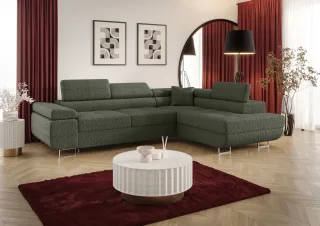 Ecksofa Schlafsofa Sofa MONARO Stoff Quelle Moosgrün Ottomane Rechts