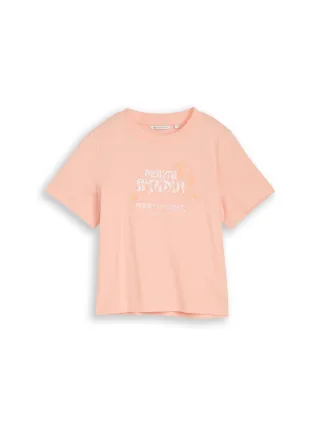 Denim Tom Tailor - Loose Fit T-Shirt mit Stickerei orange parfait - Gr. - XS