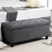 HOMCOM Sitzbank Stauraum mit Leinenoptik, Holzbeine für Flur (Truhenbank, 1-St., Polsterbank), Schlafzimmer, Wohnzimmer, Gummiholz, Dunkelgrau, 100 x 40 x 44 cm