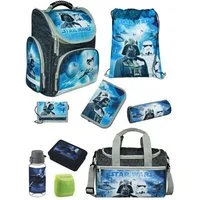Familando Schulranzen Clou Star Wars Schultasche, Darth Vader, blau, ab 1. Klasse (Erweitertes Set, 9-tlg., mit Lunch-Set und Sporttasche), kompakt, mit 2-Wege-Reißverschluss
