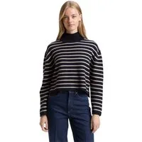 TOM TAILOR Denim Strickpullover im Streifen-Design und mit Stehkragen