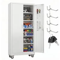 AOBABO Stauraumschrank mit Rollen, mit Haken, geeignet für die Garage, Weiß (1-St) Abschließbar, Höhenverstellbar, Mit Rollen, Mit Pegboard