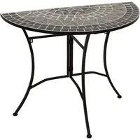 DEGAMO Gartentisch SIENA (1-St), Wandtisch halbrund 45x90cm, Eisen schwarz, Platte Mosaik grau/weiss