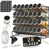 LINFELDT Gewürzregal Gewürzregal 28 Gläser + 108x Sticker, Stift, Schrauben zum Aufhängen