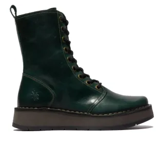 Fly London Damen RAMI043 Freizeitstiefeletten aus Leder mit Schnürung, Grün