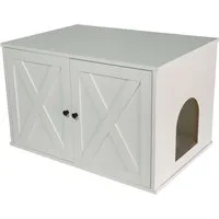 relaxdays Indoorhütte Katzenschrank für Katzenklo, weiß