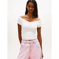 Tommy Jeans Kurzarmshirt TJW SLIM OFF SHOULDER RIB SS TOP mit gerippter Struktur, schulterfrei