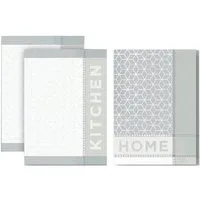 Dyckhoff Geschirrtuch 3 Geschirrtücher HOME & KITCHEN - silber/grau, Jacquard gewebt, Schnelltrocknend