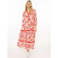 Zwillingsherz Maxikleid "Flower" Florales Muster, Schriftzug, 3/4 Arm, Knopfleiste