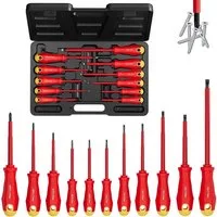 Walter Stahl Germany control Schraubendreher 11-teilig Isoliertes Elektriker-Schraubendrehersatz, (Set, 11 St., 11-teiliges lsolierte Schraubendreher set), rutschfeste griffe, magnetische Spitzen und professioneller Koffer