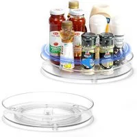 Refined Living Gewürzregal Multifunktionales Drehteller Organizer 2 Stücke, 360° Drehbar, 2 Größen, Rutschfest & Vielseitig Küchen Organizer Rotierendes Lagerrega, Rund Gewürzregal Drehbar für Küchenschran Kühlschrank, Drehteller Kühlschrank Organize