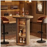 Tribesigns Bartisch Runder Bartisch 90 cm, 3-stöckiger Bistrotisch Mit Schiebetüren