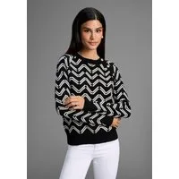 Laura Scott Rundhalspullover kuscheliger Strick mit Jaquardmuster und Knöpfen - NEUE KOLLEKTION