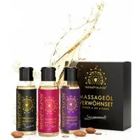 Liebesfreunde Massageöl Sinnliches Massageöl Geschenkset zur Entspannung, Massage Geschenk Set, mit Provitamin B5 (3 x 50 ml)